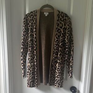 J. Crew Factory Brown Tan Leopard Print Cardigan Sweater